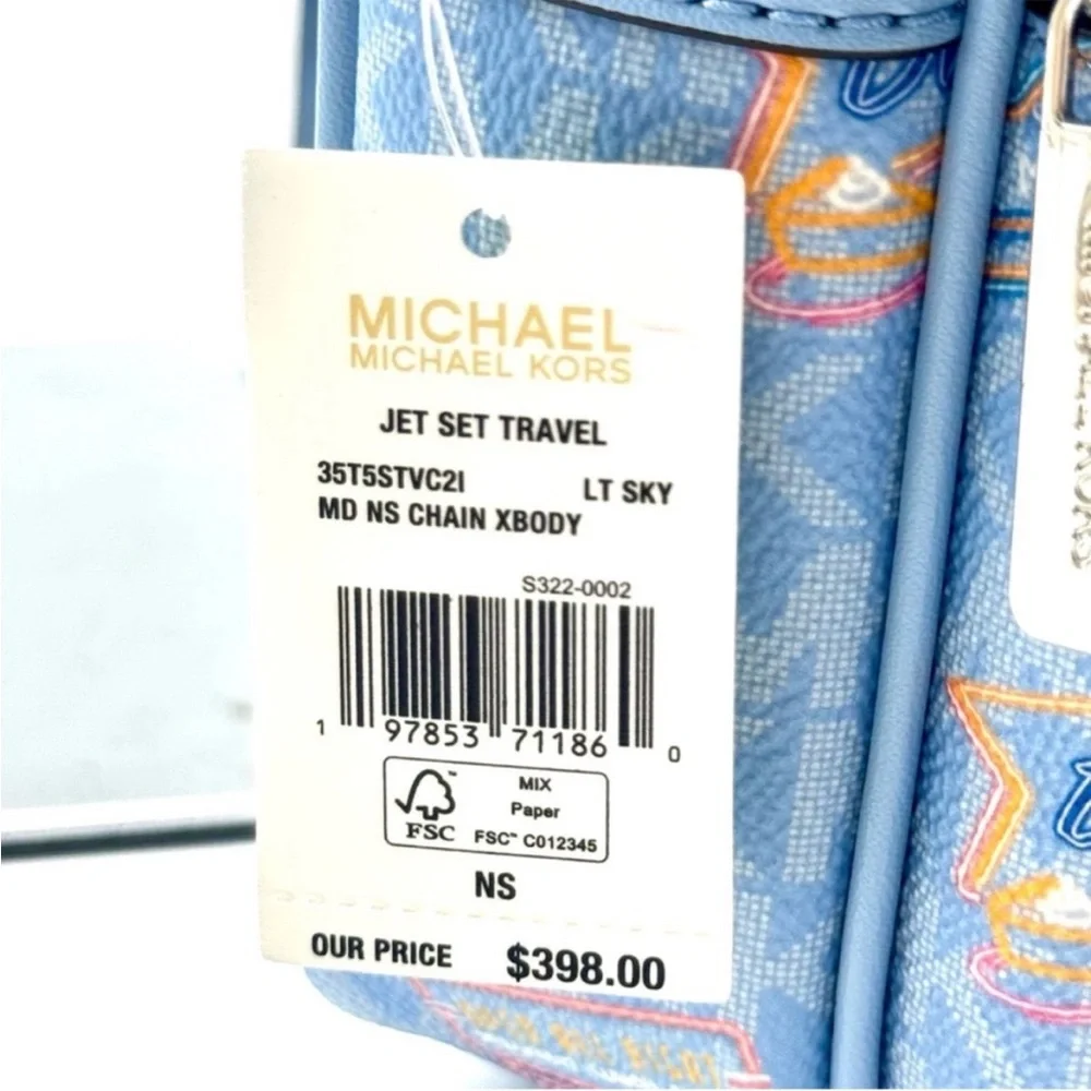 Michael Kors Jet Set Medium Printed Signature Logo Crossbody Bag Light Sky Blue